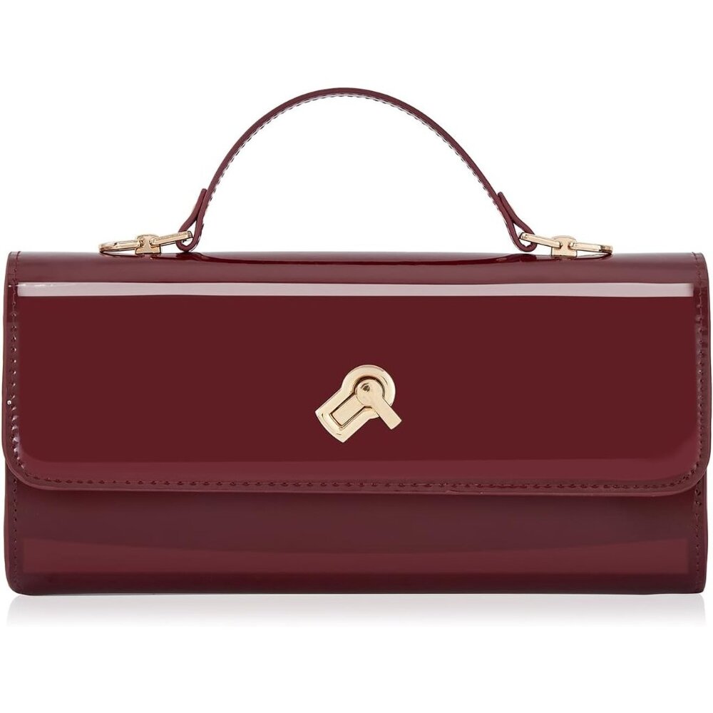 Women's Red Metallic Pu Leather Evening Square Box Crossbody Shoulder Handbag